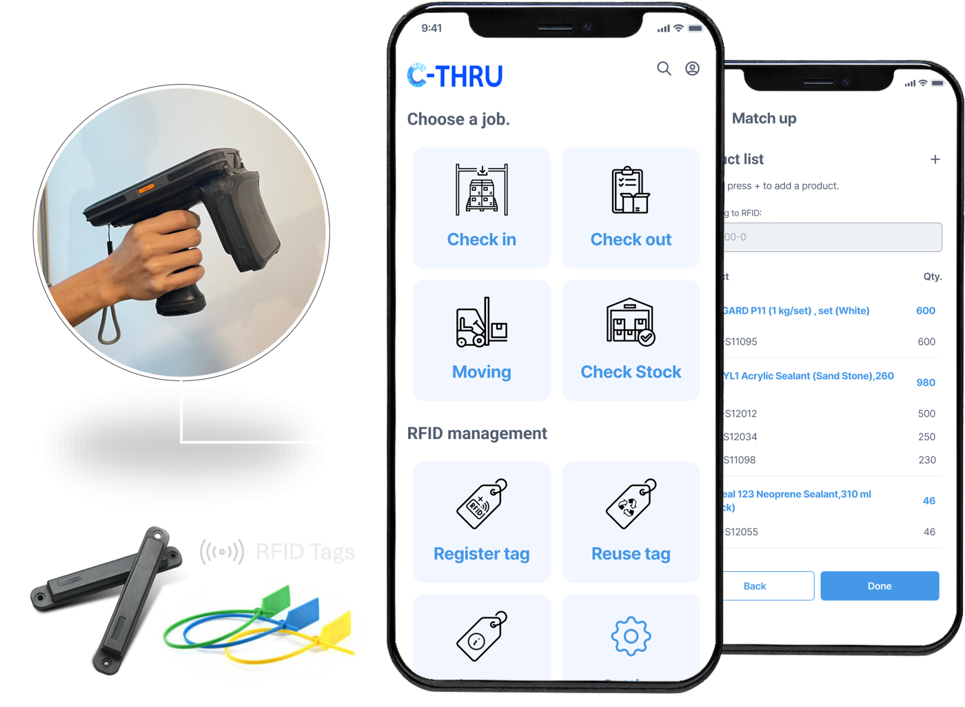C-THRU แอป มือถือ RFID scanner และ RFID tags